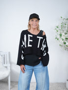 Cropped Sommerstrick Pulli One Size (ca Größe 40 "oversize"-44 46) Schwarz