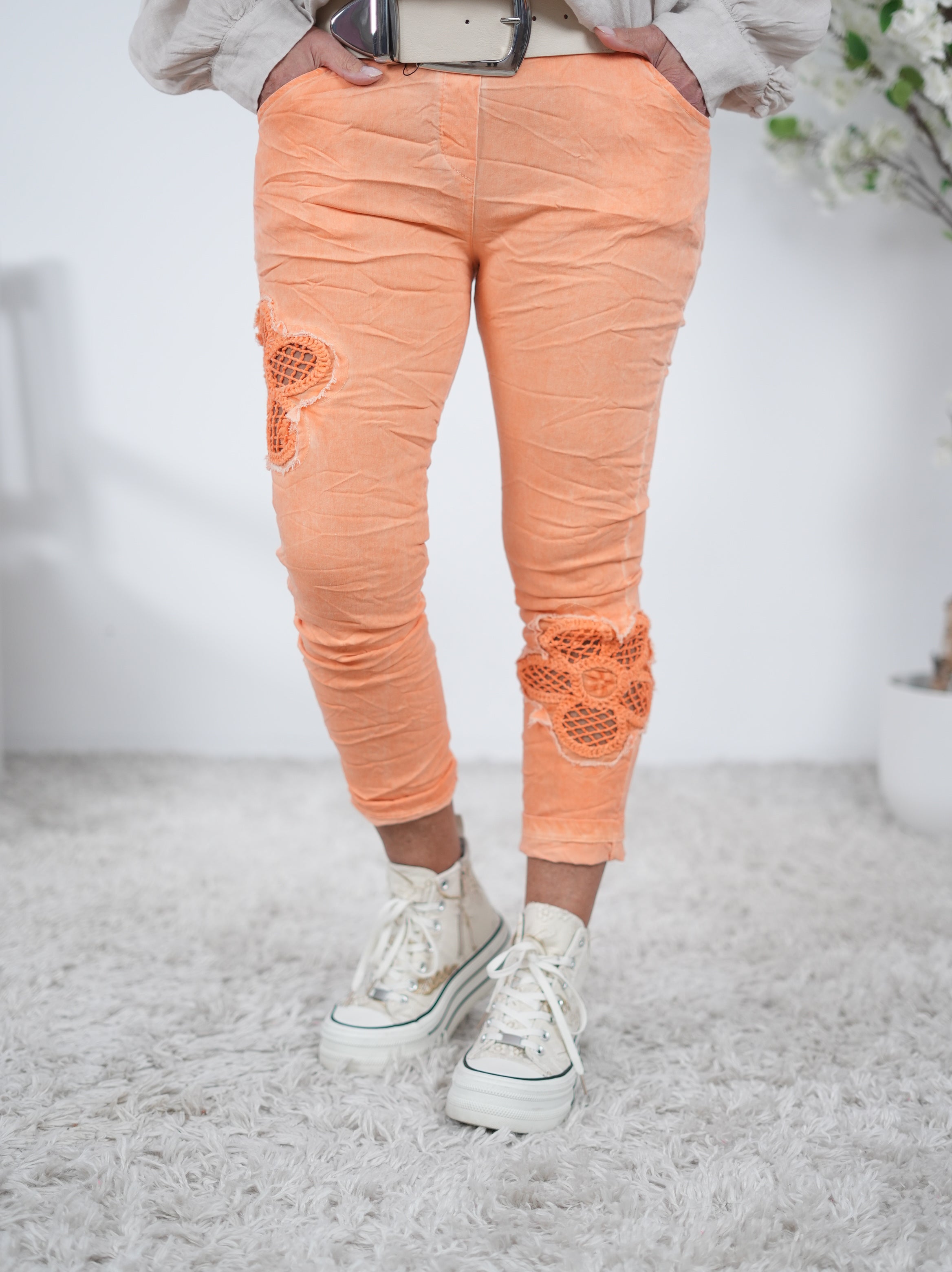 Jogpant mit Häkeleinsatz Einheitsgröße (ca Gr. 38-42) Apricot