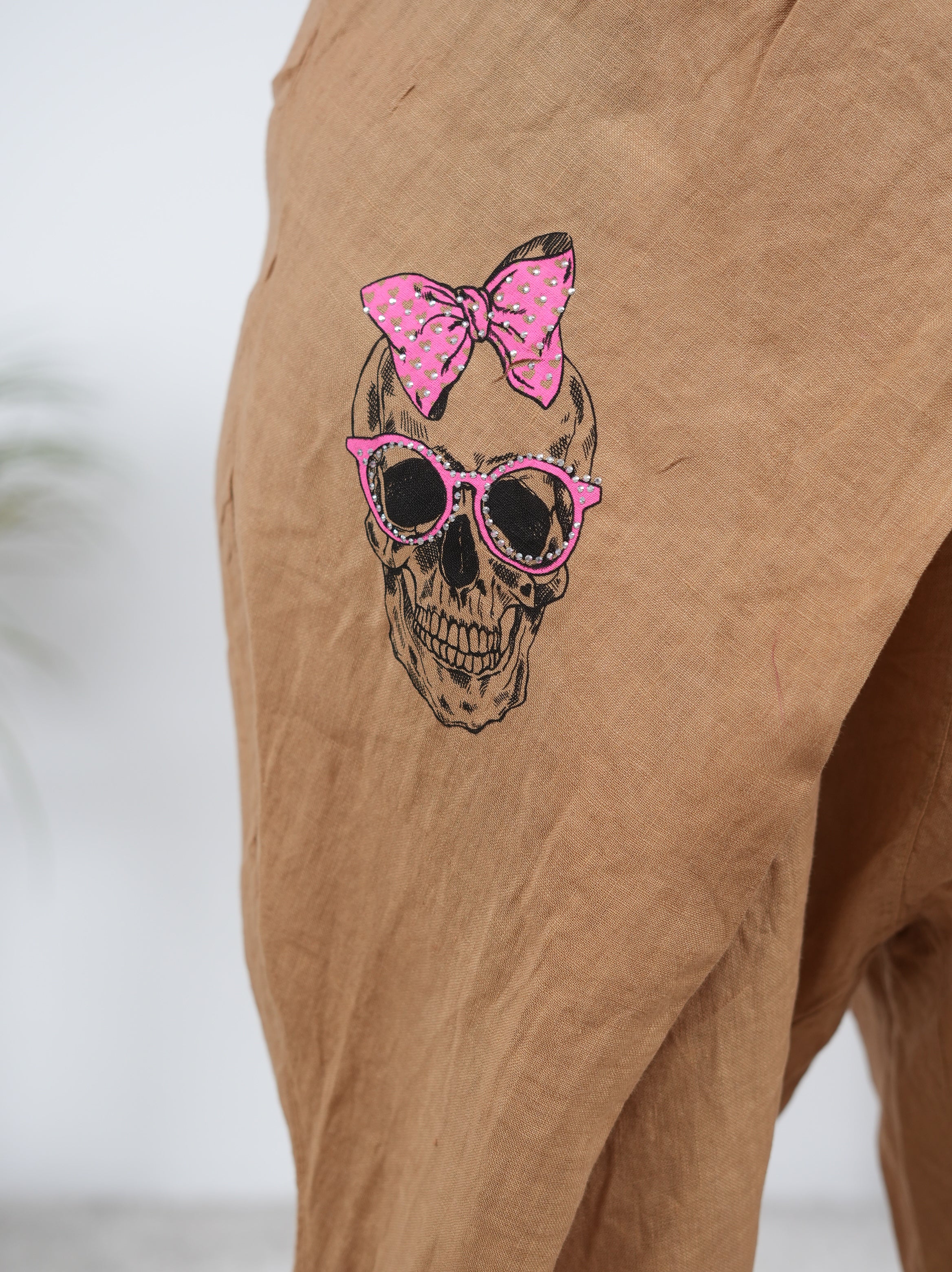 Leinen Baggy mit Totenkopf Print