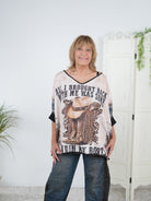 Poncho Shirt mit Hingucker Motiv und Strasssteinen