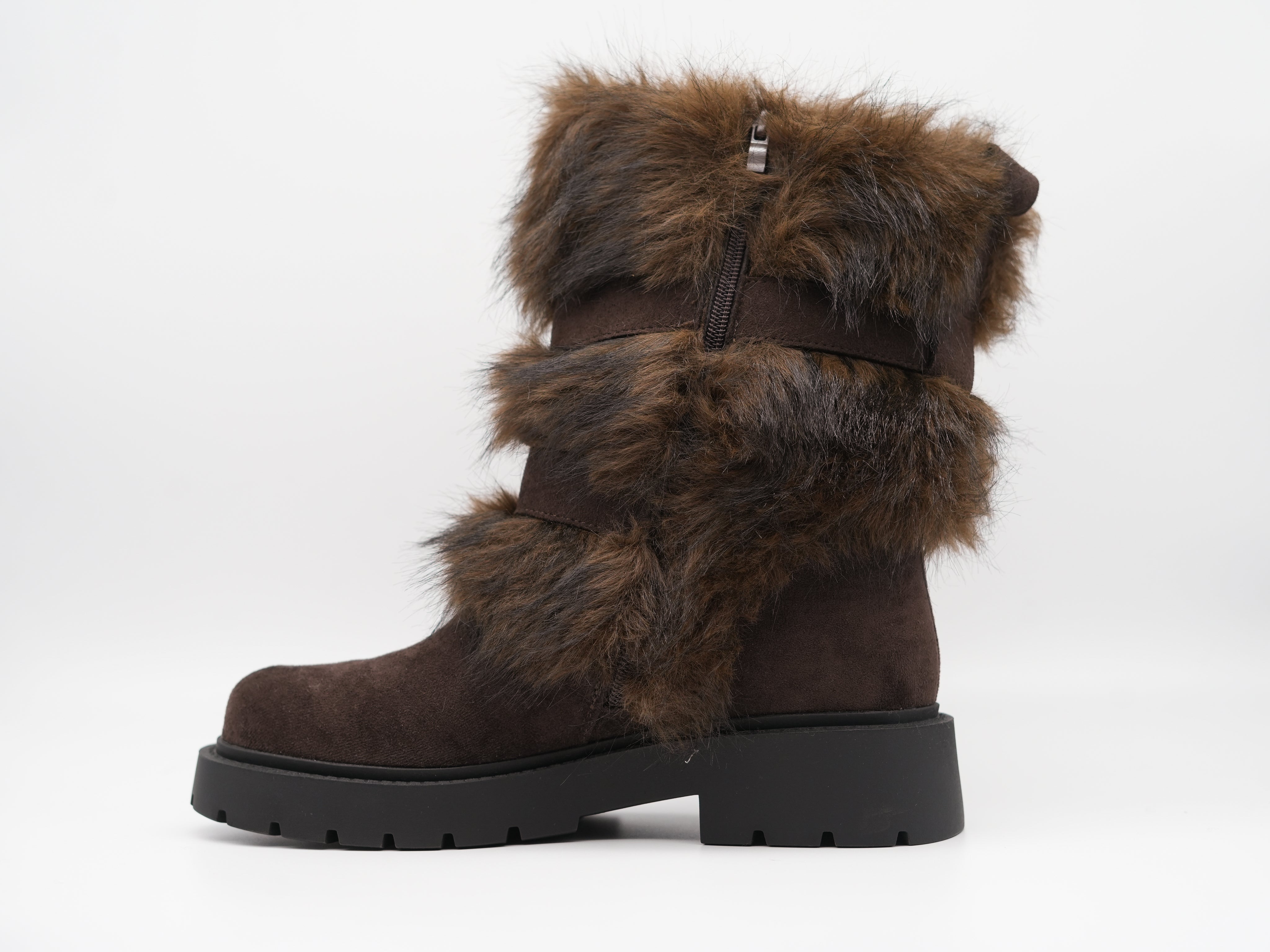 Boots mit Kunstfell und Schnallen Schoko