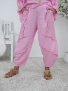 Leinen Pants mit Fransen und Gummibund