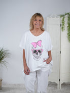 oversize Shirt mit Skull Print und Strasssteinen