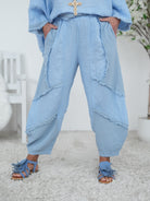 Leinen Pants mit Fransen und Gummibund