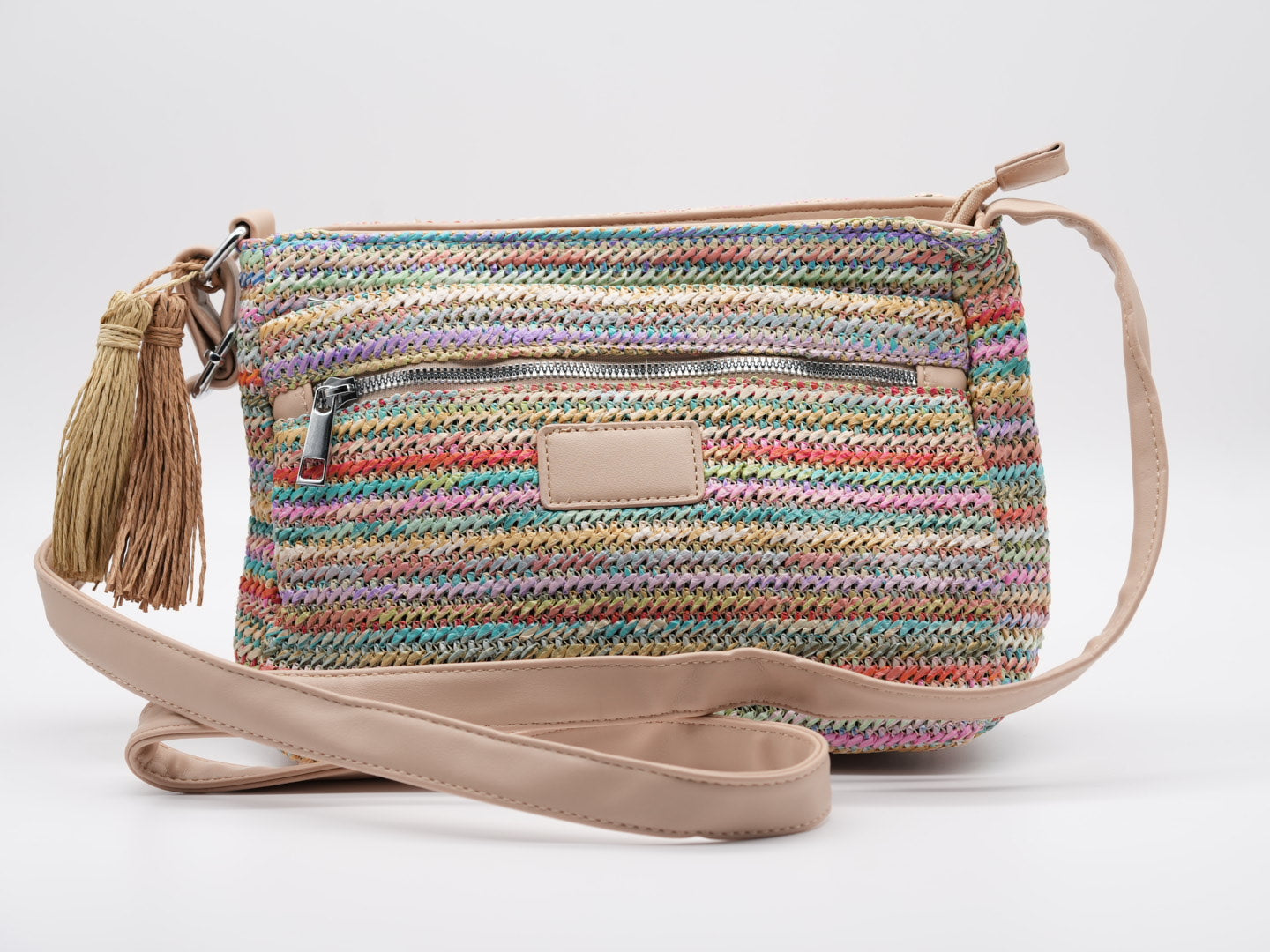 Geflochtene Crossbag mit Fransen Detail Beige Pastell