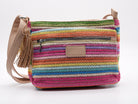 Geflochtene Crossbag mit Fransen Detail Beige Pink Blau