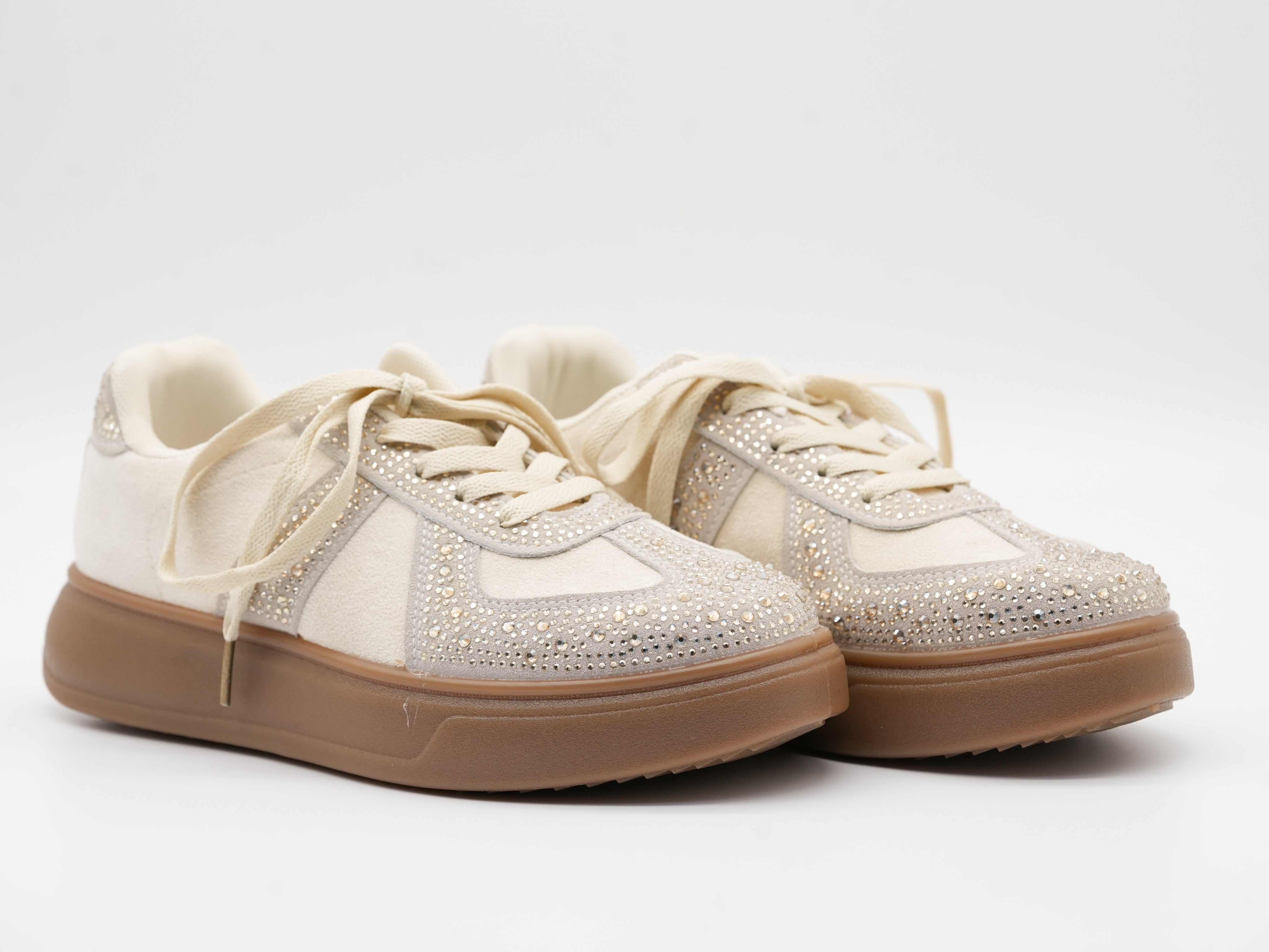 Süße Sneaker mit Pailletten, creme