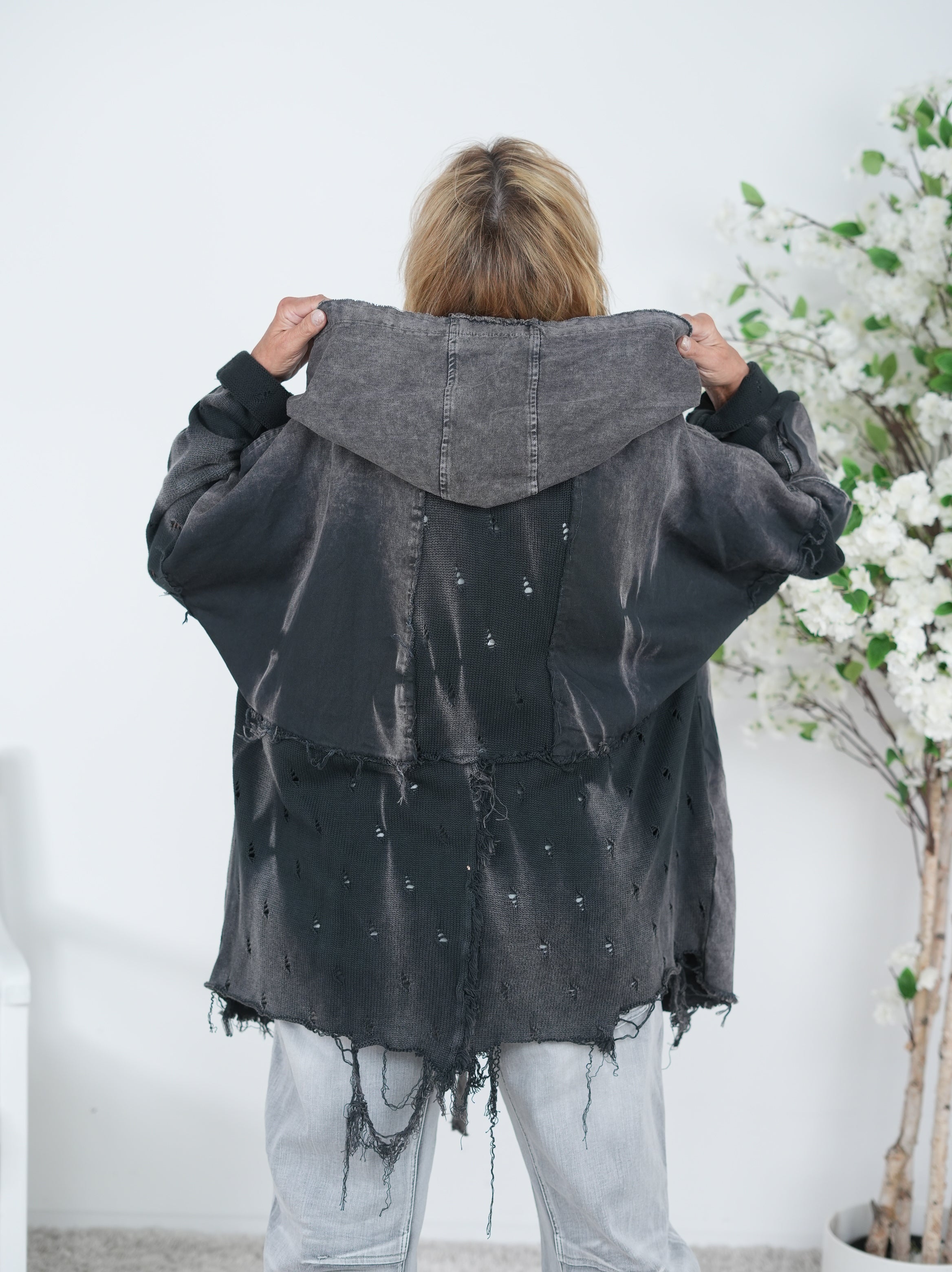 ausgefallene Jeans Jacke, ausgefranst