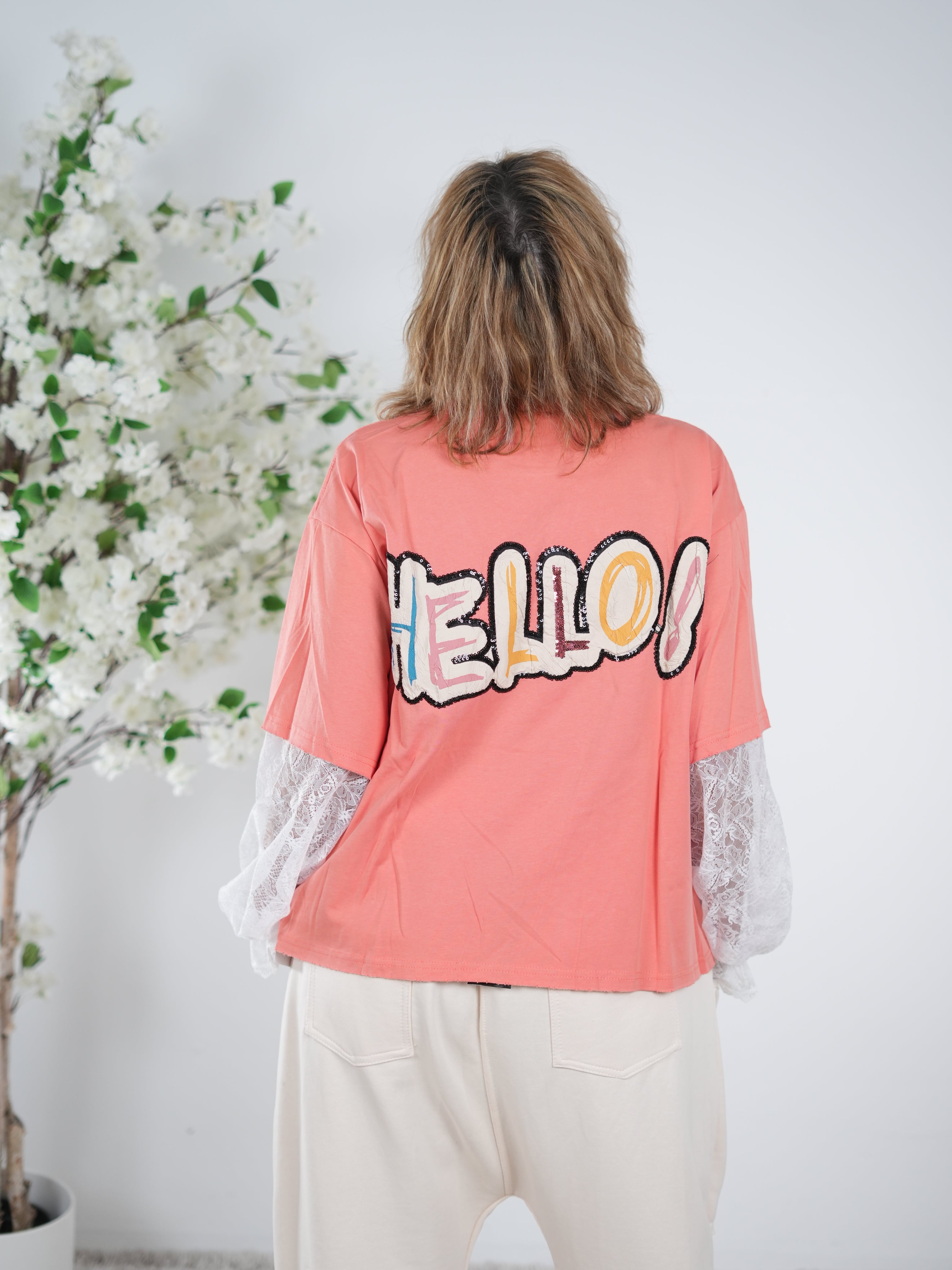 Ausgefallenes Shirt mit Ärmeln aus Spitze