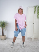 ausgefallenes Shirt mit diagonaler Naht Pink
