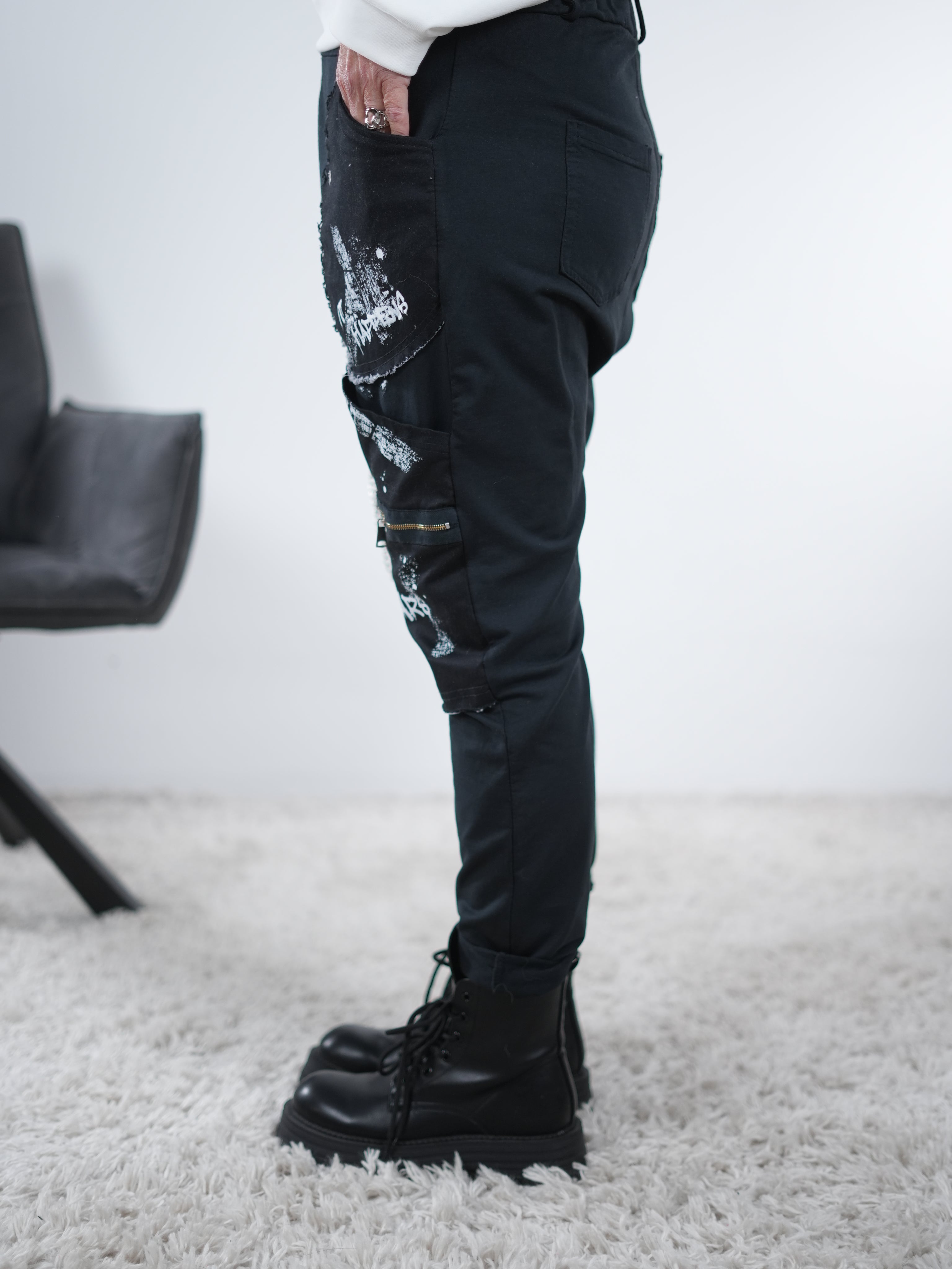 Baggy mit Zipper, Print und großen Eingriffstaschen