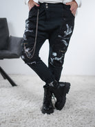 Baggy mit Zipper, Print und großen Eingriffstaschen One Size (ca Größe 38-42 44) Schwarz