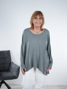 Basic langarm Shirt in verschiedenen Farben One Size (ca Gr. 40 "oversize"-46) Grau