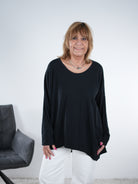 Basic langarm Shirt in verschiedenen Farben One Size (ca Gr. 40 "oversize"-46) Schwarz