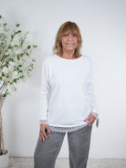 Basic Shirt mit Rundhalsausschnitt und Spitze am Abschluss One Size (ca Größe 38-42) Weiß