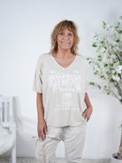 bequemes Shirt, stonewashed mit Print Einheitsgröße (ca Gr. 38 "oversize"-44) Beige