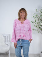 Carmen Bluse mit Trompetenärmeln Einheitsgröße (ca Gr. 38 "oversize"-42 44) Pink