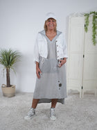 Crop Leinen Jacke mit Knopfleiste