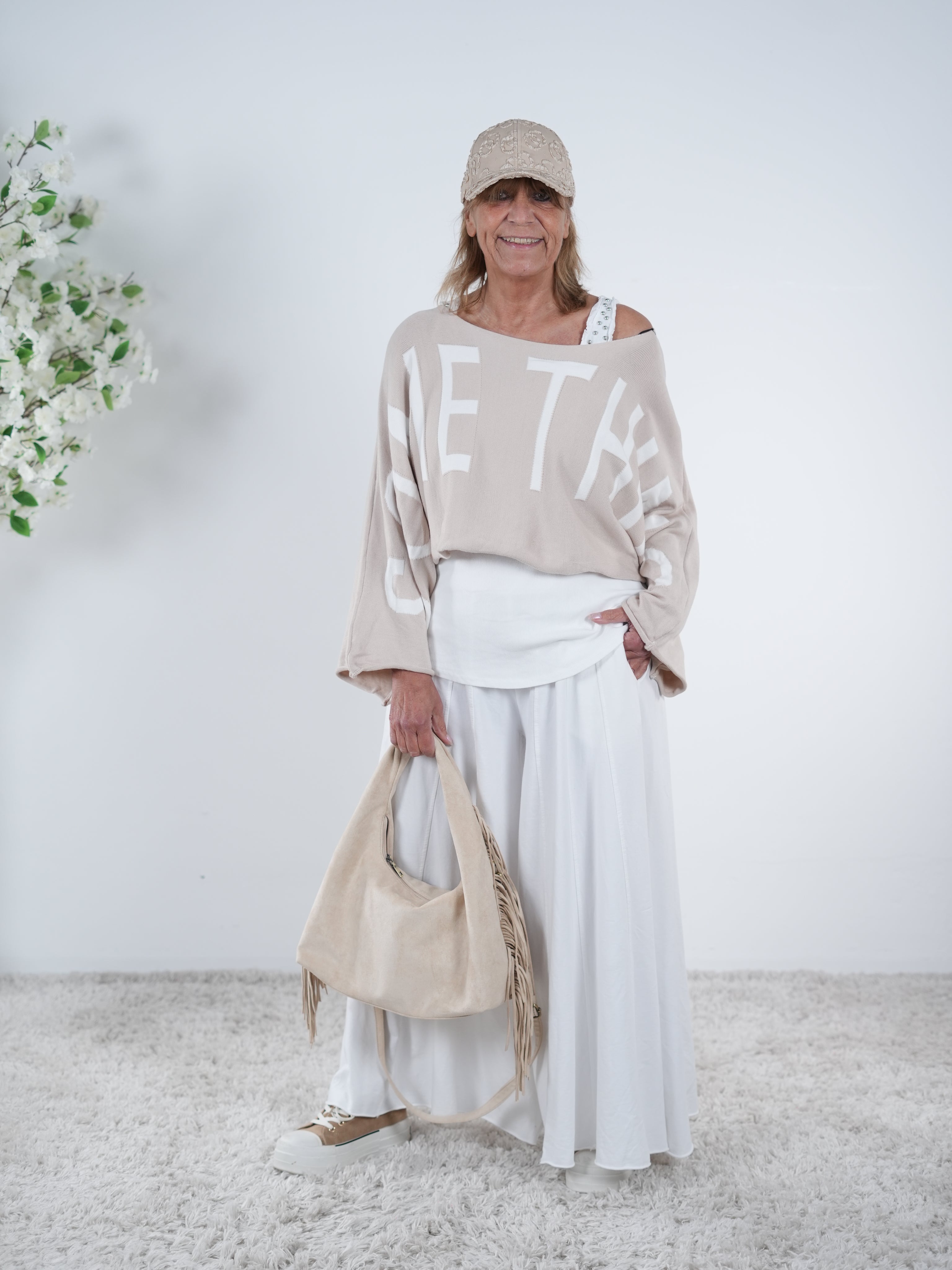 Crop Pulli aus Strick One Size (ca Gr. 38 "oversize"-46) Beige