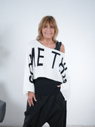 Crop Pulli aus Strick One Size (ca Gr. 38 "oversize"-46) Weiß