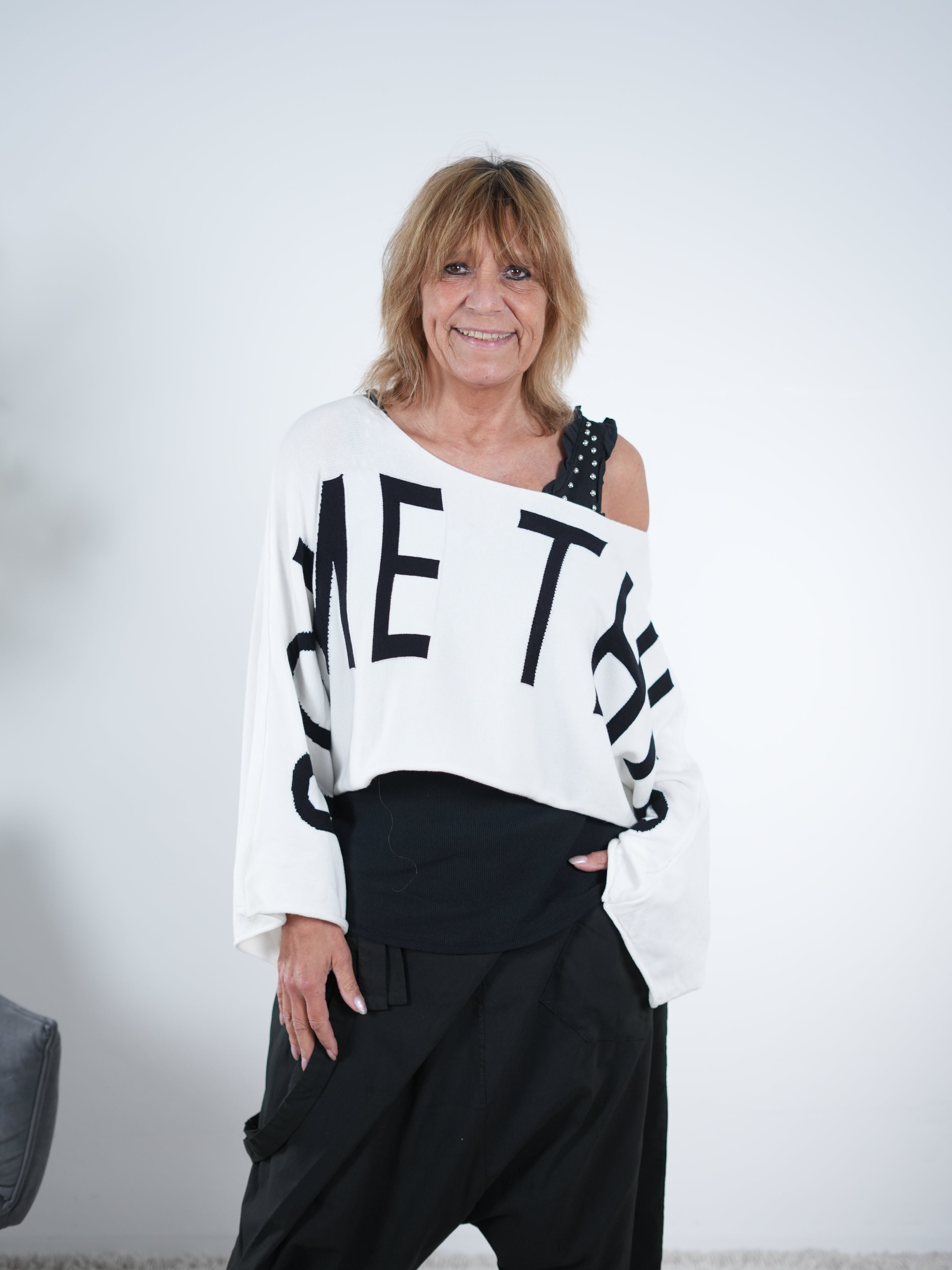 Crop Pulli aus Strick One Size (ca Gr. 38 "oversize"-46) Weiß