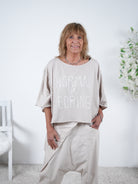 Crop Shirt mit Statement Schriftzug One Size (ca bis Gr. 46) Beige