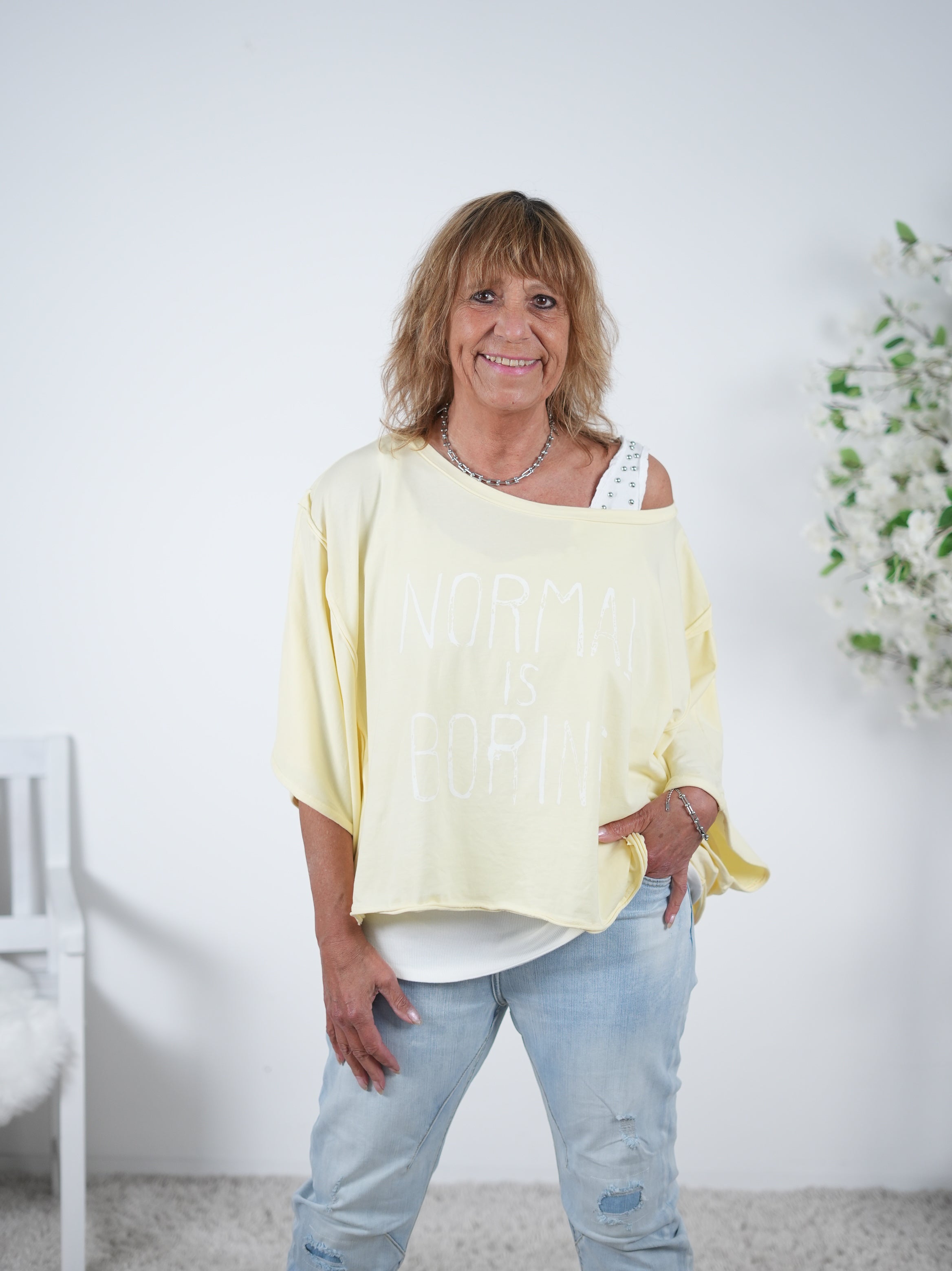 Crop Shirt mit Statement Schriftzug One Size (ca bis Gr. 46) Gelb