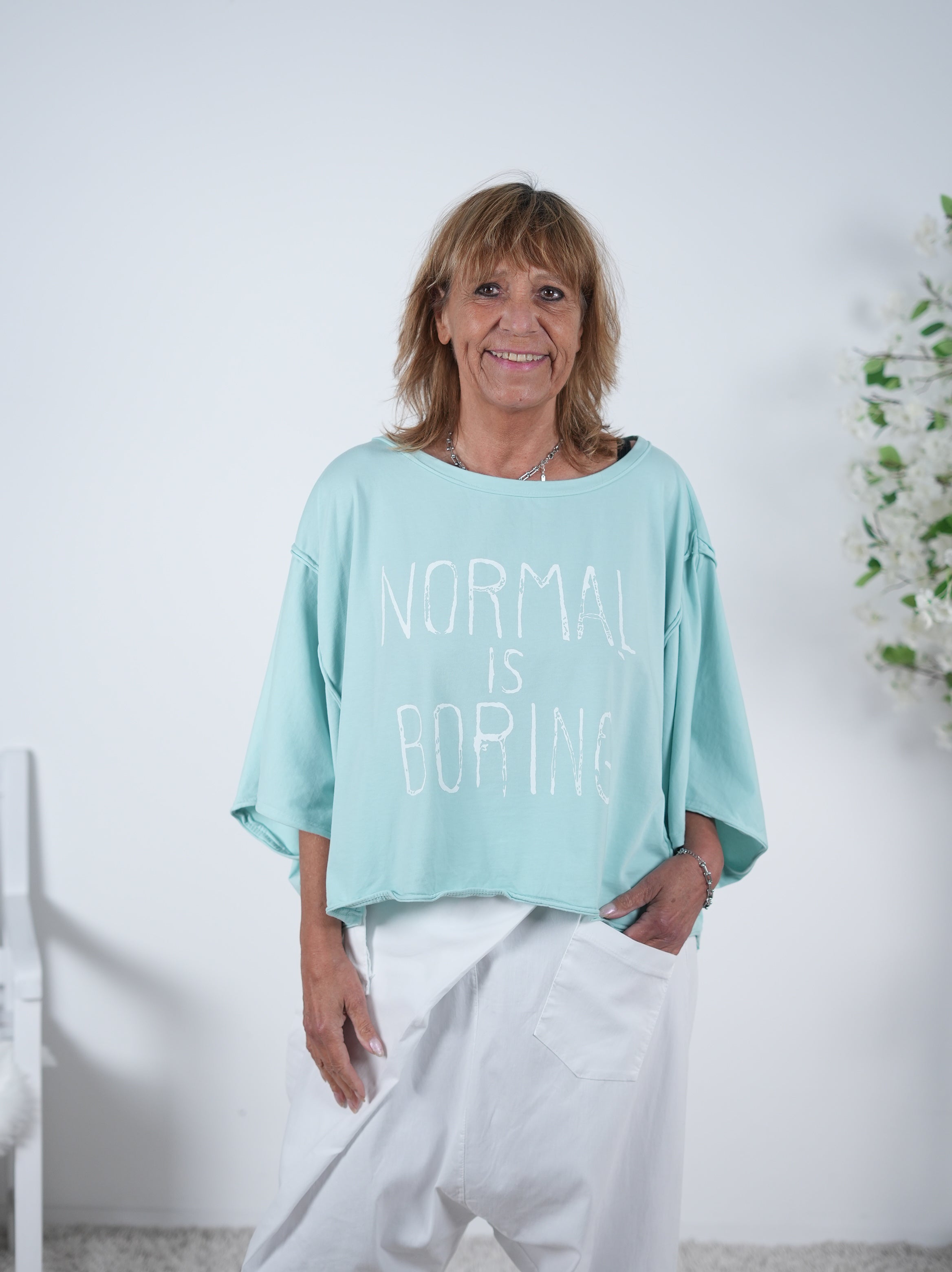 Crop Shirt mit Statement Schriftzug One Size (ca bis Gr. 46) Türkis