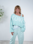 Crop Sweaty "to be continued" One Size (ca. bis Gr. 46) Türkis