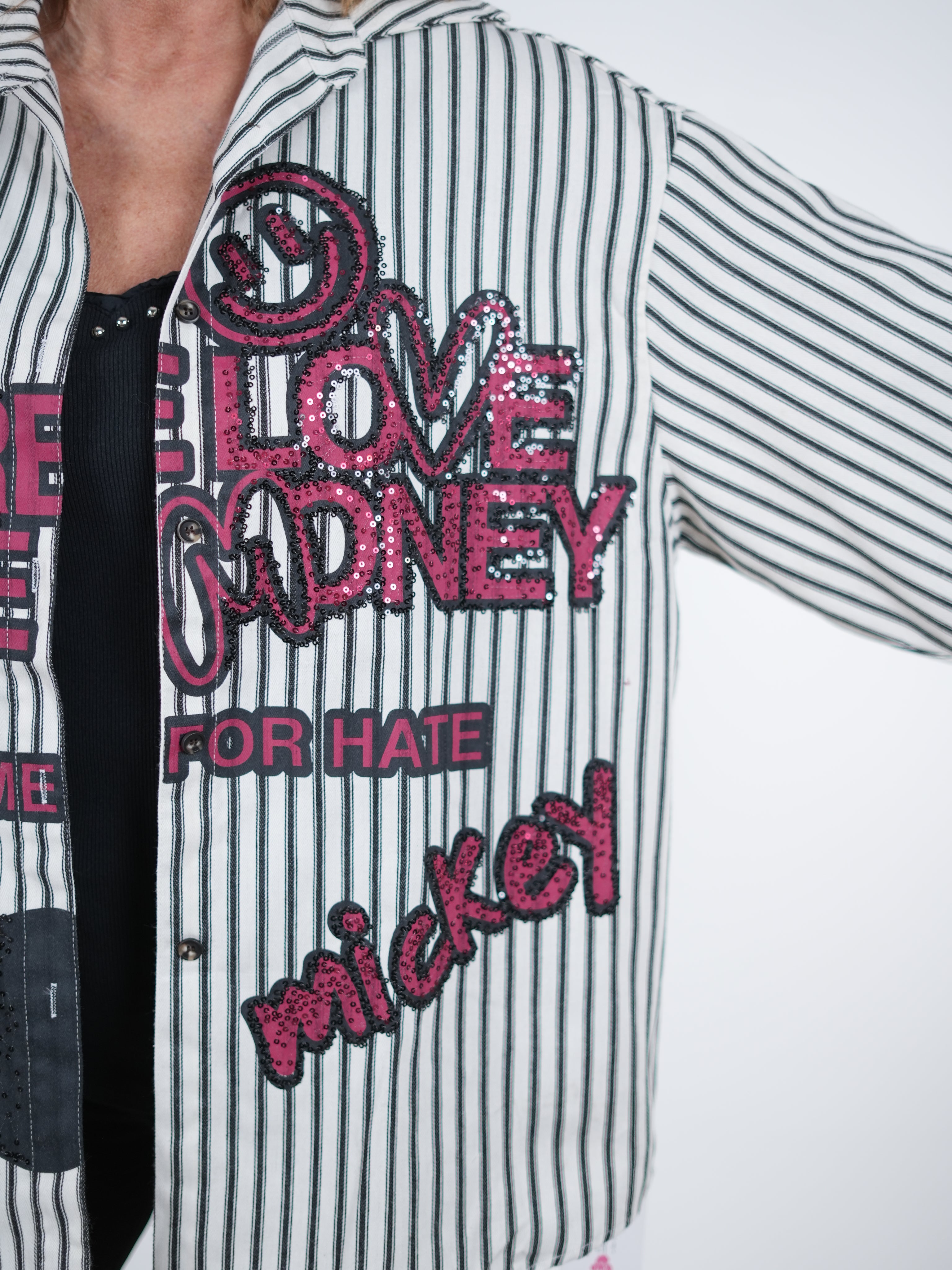 gestreifte Hemdbluse mit Pailletten verziert