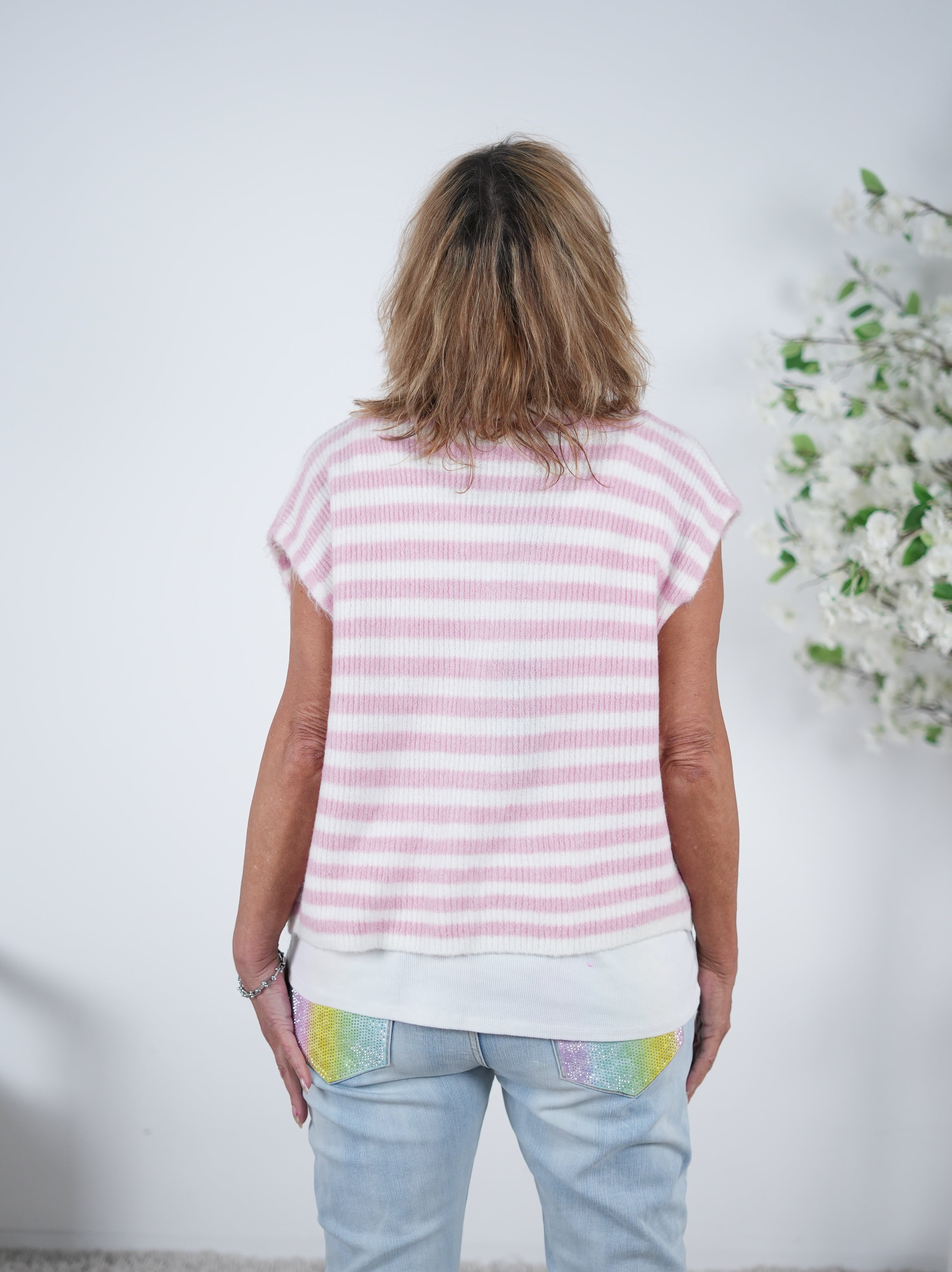 Gestreifte Strick-Weste mit Reißverschluss