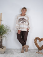gestreiftes oversize Sweaty mit Außennähten Beige