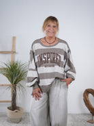gestreiftes oversize Sweaty mit Außennähten Taupe