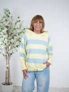 gestreiftes Sweaty mit Rundhalsausschnitt One Size (ca Gr. 38 "oversize"-42) Blau Gelb