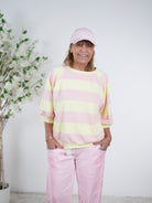 gestreiftes Sweaty mit Rundhalsausschnitt One Size (ca Gr. 38 "oversize"-42) Gelb Rosa