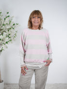 gestreiftes Sweaty mit Rundhalsausschnitt One Size (ca Gr. 38 "oversize"-42) Rosa Beige