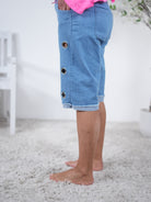 Jeans Shorts mit Ösen und elastischem Bund