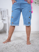 Jeans Shorts mit Ösen und elastischem Bund