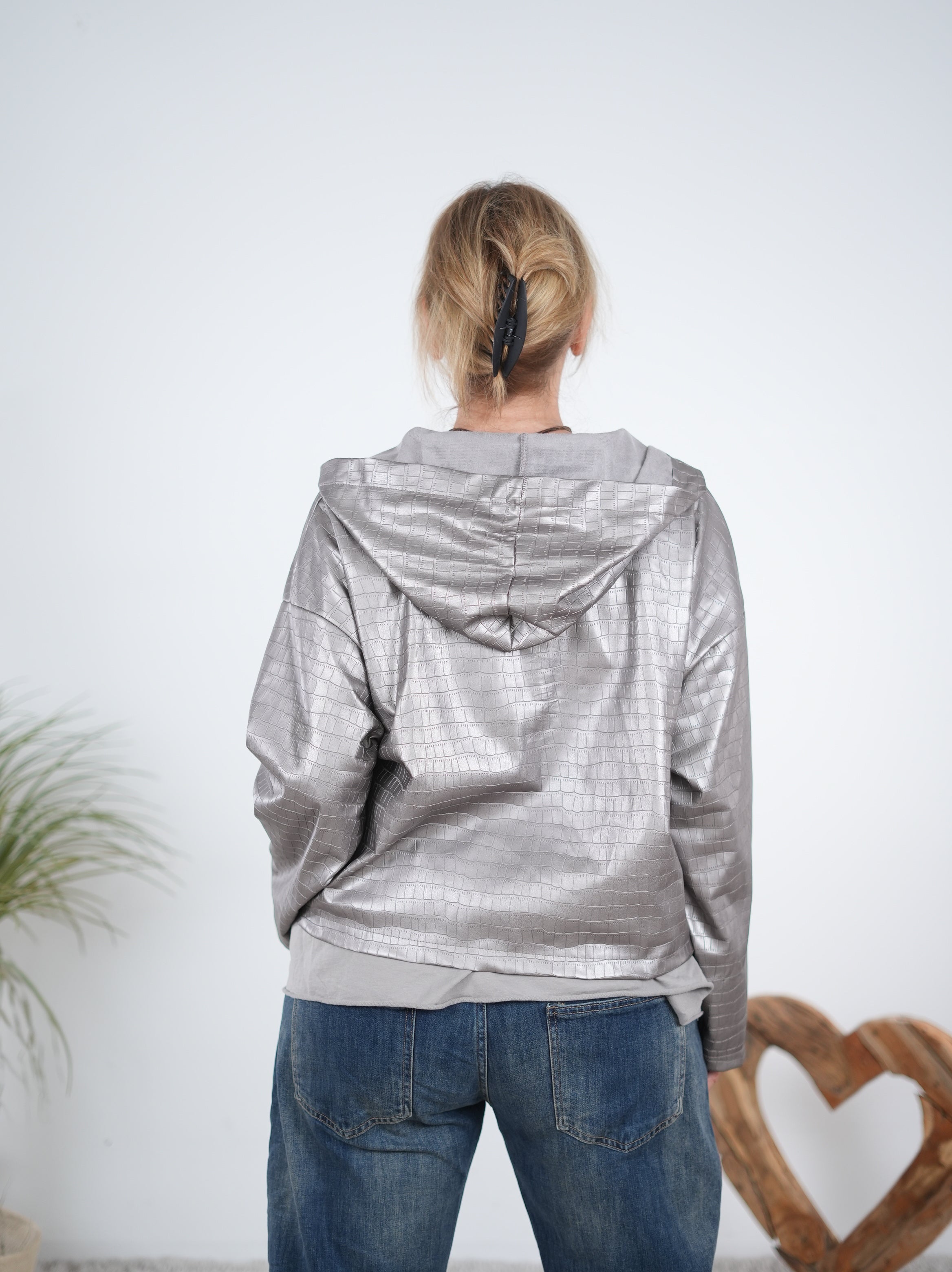 kurze Kunstlederjacke mit Knopfleiste