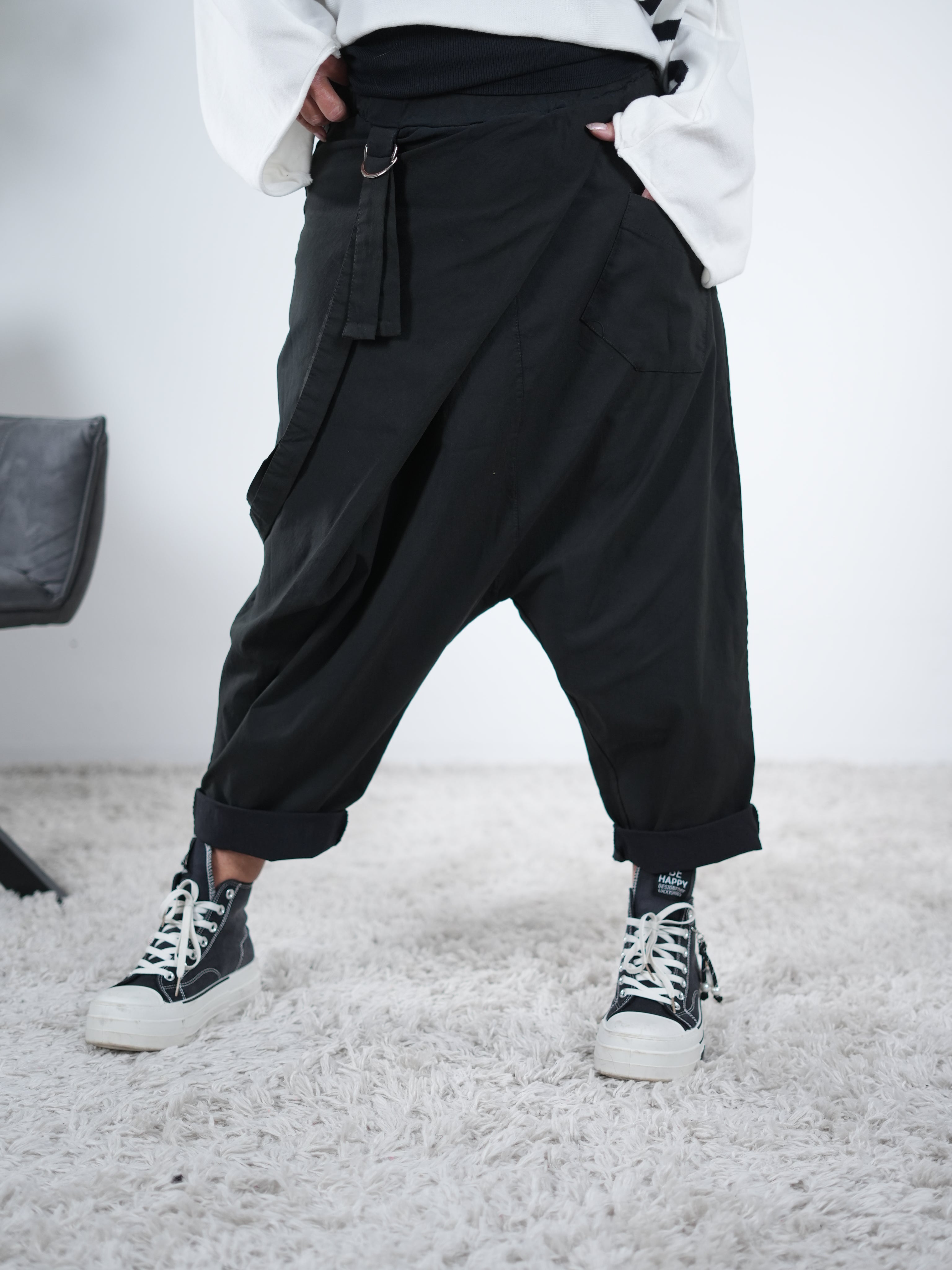 lässige Haremshose, schwarz