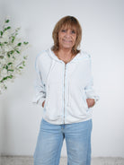 lässige Sweatjacke mit farbigen Außennähten One Size (ca Gr. 38-42) Weiß