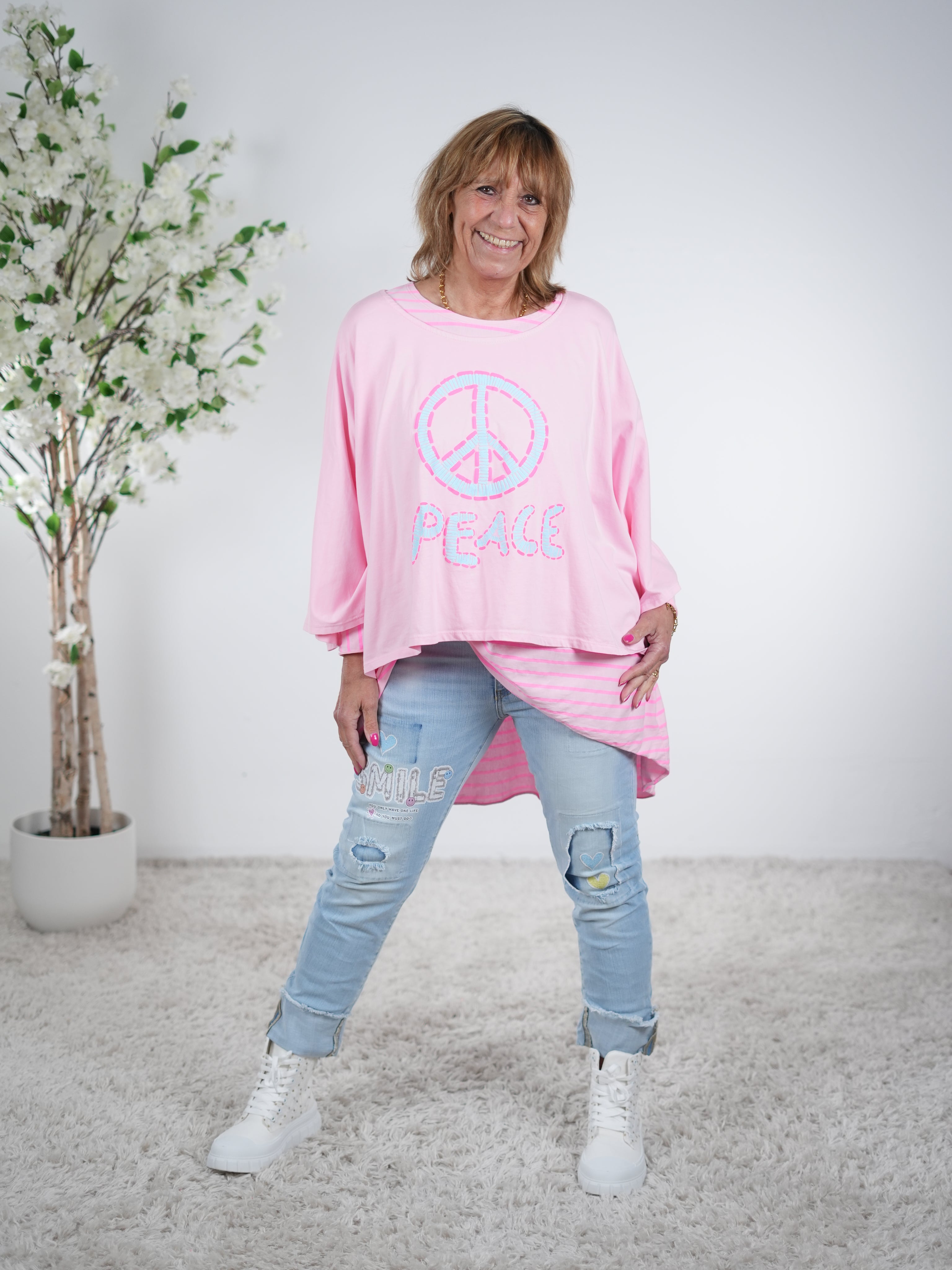 Lässiger Poncho mit "Peace" Print
