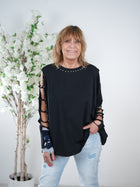 langarm Shirt mit Nieten und Cut Outs