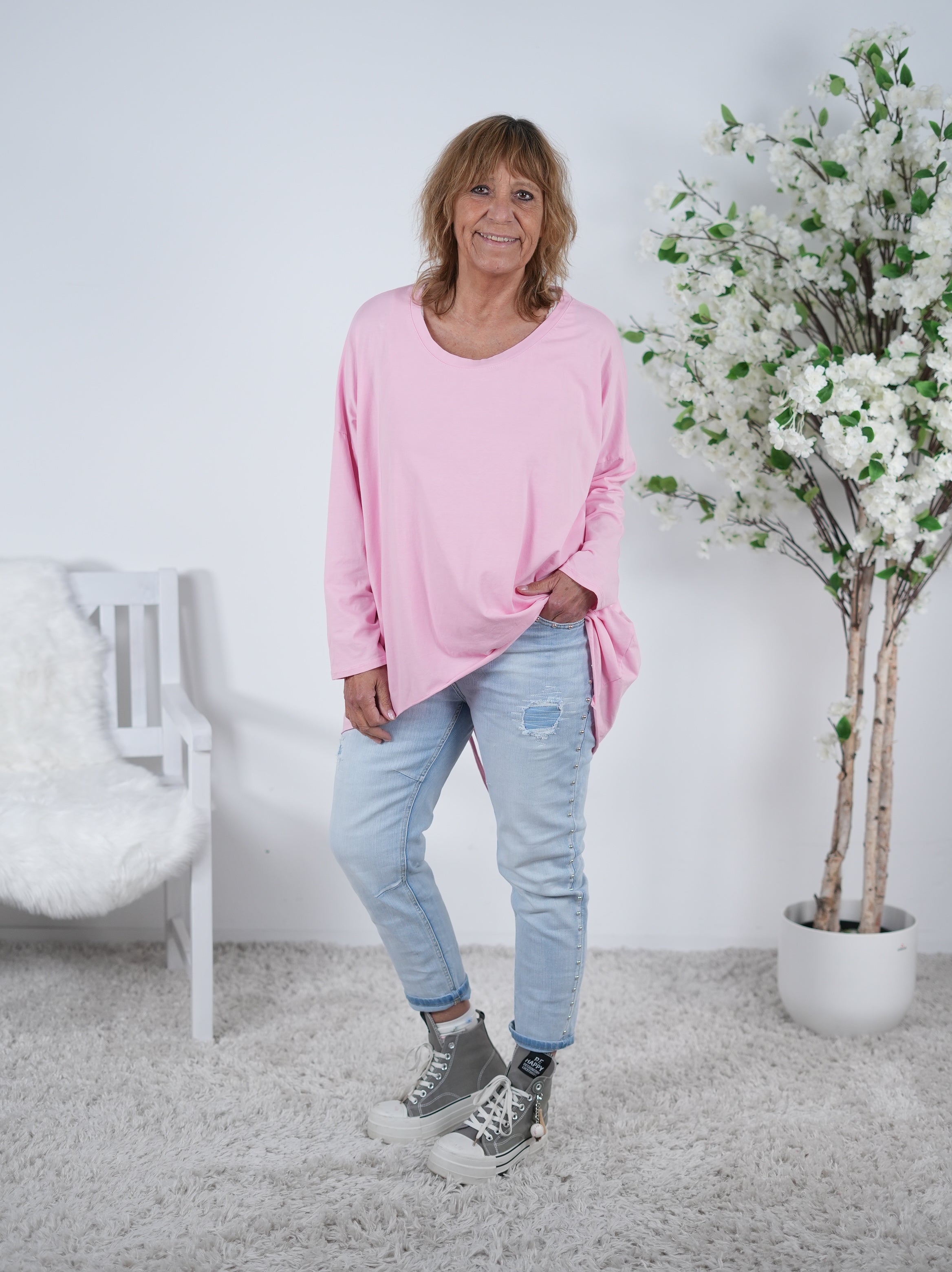 Langarmshirt mit Cut-Out Rücken One Size (ca Gr. 40 "oversize"-46) Rosa