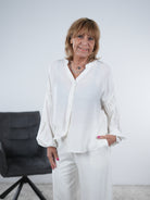 leichte Bluse mit weiten Ärmeln One Size (ca Größe 38-42) Creme