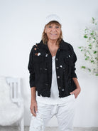 leichte Jeans Jacke im destroyed Look Einheitsgröße (ca Gr. 38 "oversize"-44) Schwarz