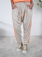 leichte Leinen Baggy mit Streifen Einheitsgröße (ca Gr. 38-42 44) Neon Orange