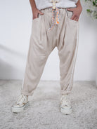 leichte Leinen Baggy mit Streifen Einheitsgröße (ca Gr. 38-42 44) Weiß