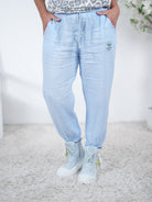 Luftige Leinen Pants mit Gummibund am Beinabschluss Einheitsgröße (ca Gr. 38-42) Blau
