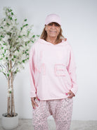 leichter Hoody mit Patches One Size (ca Größe 38 "oversize"-44) Rosa